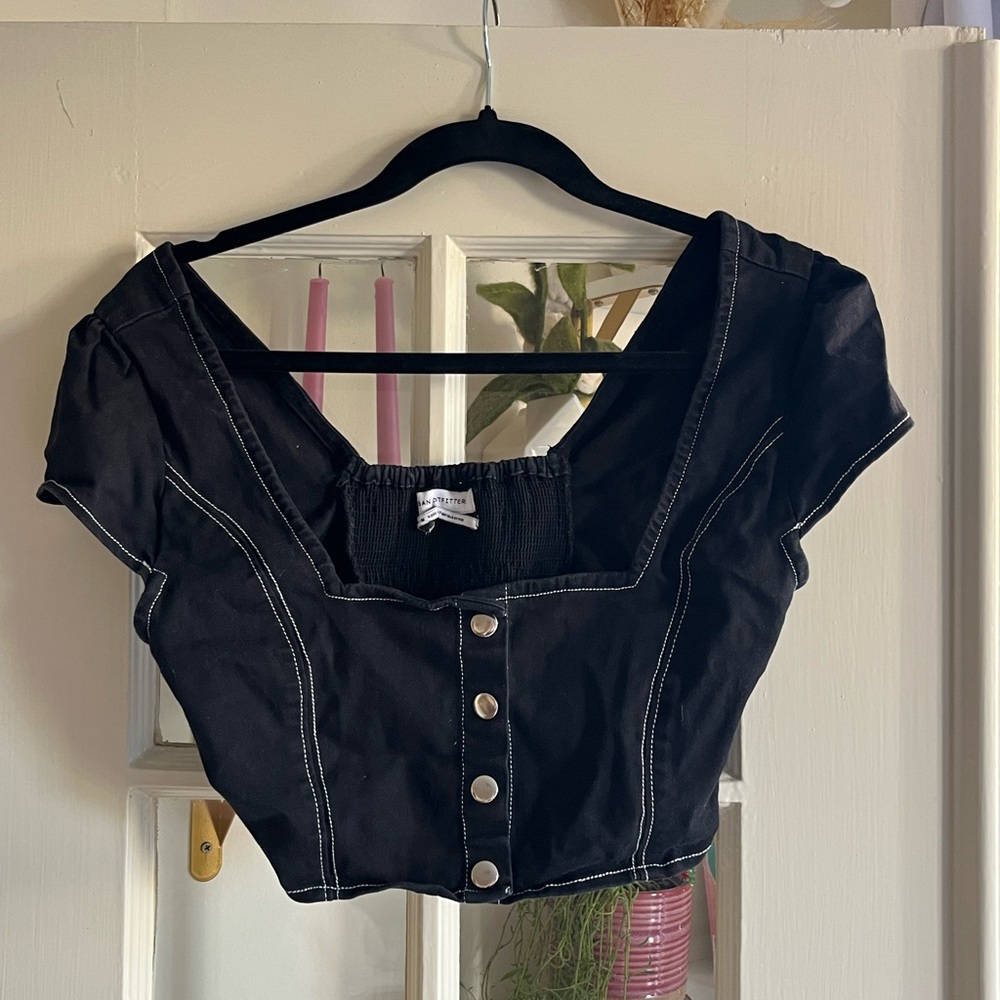 Urban Outfitters | Women’s Black Button-Front Crop Top